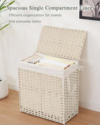 SETVSON Laundry Hamper with Lid Wicker Laundry Basket 112 L (29.6 Gal) Laundry Hampers Handwoven Rattan Clothes Hamper with Handles 3 Removable Liner Bag, 6 Mesh Bags for Bathroom Bedroom Light Khaki - color: Light Khaki, size: 29.6 Gal