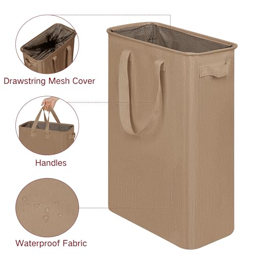 efluky Slim Laundry Basket, Narrow Laundry Hamper with Handles, Collapsible Dirty Clothes Hamper, Tall Laundry Bin for Laundry Room, Dorm and Bedroom, 19.8 Gallon (75L) Flax Brown - color: Flax Brown, size: 75L without Lid
