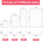 15 Piece Clear Plastic Drawer Organizers Set - 4 Sizes Bathroom & Dresser Storage Bins, Stackable Kitchen Desk Organizer Trays for Makeup, Jewelry, Utensils, Junk, Gadgets