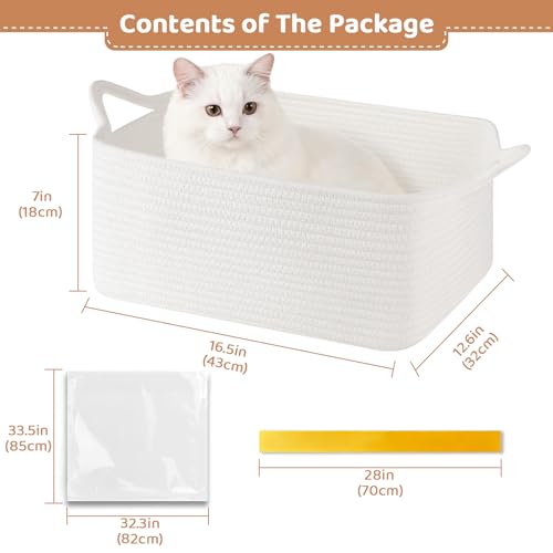 OIASKET Large Empty Gift Baskets for Baby Shower, 16.5" L x 12.6" W x 7" H Cute Woven Storage Basket with Gift Bags and Ribbons, Small Rope Toy Basket with Handles, Cat Dog Pet Toy Organizer - White - color: White, size: Large: 16.5"L x 12.6"W x 7"H