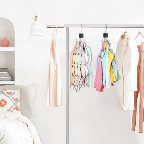 2 Pack Tank Top Hanger, Bra Hangers for Closet Organizer Max 36 Storage Capacity, Space Saving 360°Rotatable Metal Bra Organizer, Closet Organizers and Storage for Tank Top, Bras, Scarf, Purse etc.
