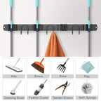 Broom Holder Wall Mount, 2 Packs Black Stainless Steel Tool Storage Organizer for Kitchen Garden Garage Laundry Room Bathroom and RV with 4 Slots 6 Hooks - color: Black-2 Pack