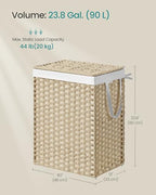 SONGMICS Laundry Hamper with Lid, 23.8 Gallon (90L) Synthetic Rattan Clothes Laundry Basket with Lid and Handles, Foldable, Removable Liner, Summer Sand ULCB051LZ01 - color: Summer Sand, size: 90 L