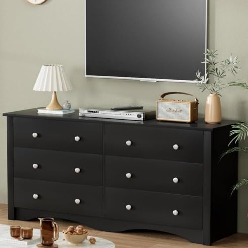 YESHOMY Dresser for Bedroom,6 Drawer Dressers, Storage Chest of Drawers for Hallway,Living Room, Entryway,Deep Black - color: Deep Black