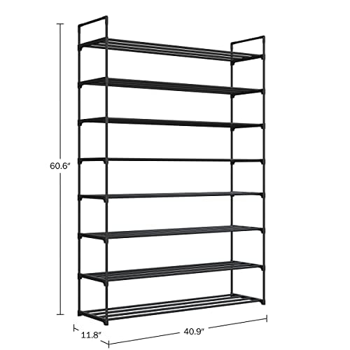 Home-Complete Shoe Rack - 8-Tier Shoe Organizer for Closet, Bathroom, Entryway - Shelf Holds 40 Pairs Sneakers, Heels, Boots (Black) - color: Black, size: 8-Tier
