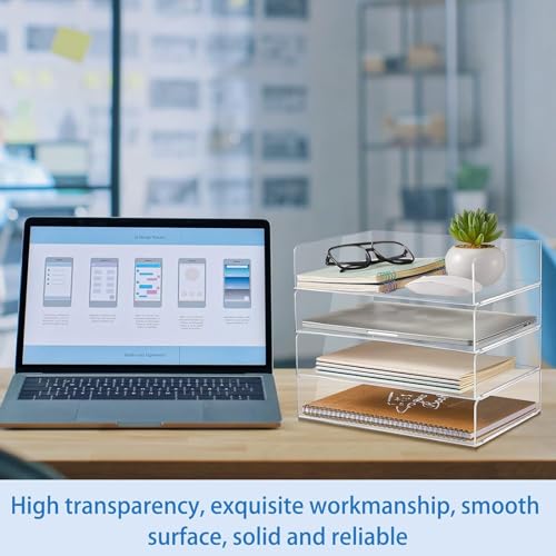 Harloon 4 Tier Paper Organizer Letter Tray Acrylic Desk File Organizer Heavy Duty Stackable Documents Clear Letter Paper Holder Sorter Office Tray for A4, Office Classroom Home File Pad Notebooks - color: Transparent, size: 12.4 x 8.7 x 2.7 Inches