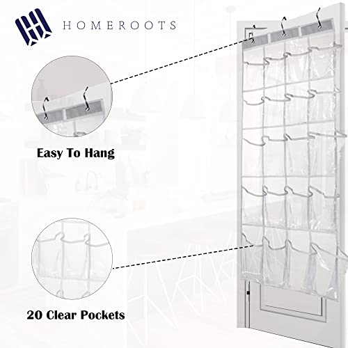 HomeRoots 2 Pack Minimalist Clear Over the Door Pantry Organizer, 20 Pockets