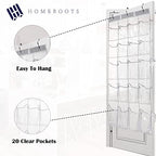 HomeRoots 2 Pack Minimalist Clear Over the Door Pantry Organizer, 20 Pockets
