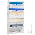 10-Tier Wall Mounted File Organizer, Metal Mesh Paper Holder (White) - color: White