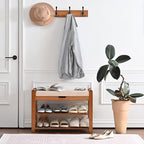 Shoe Storage Bench with Coat Rack, 27.6in Hall Tree Shoe Rack, 3-Tier Bamboo Entryway Bench Holds Up to 330lb for Bedroom Hallyway - size: 27.6in with Hooks