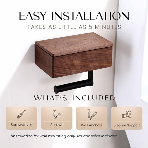 Day Moon™ - Toilet Paper Holder with Shelf - Modern Roll Holder for Bathroom - 1 Pack - Wall Mount - with Storage, Wood - color: Dark Wood, size: Storage 1 Pack