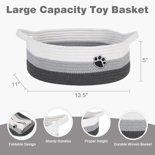 Optish Dog Toy Easter Basket, Toy Box and Bin for Dog Cat Storage, 13.5" X 11" X 5" Small Woven Rope Basket for Baby Storage, Closet, Living Room, White & Grey - color: White-Grey, size: 13.5"L x 11"W x 5"H (15L)
