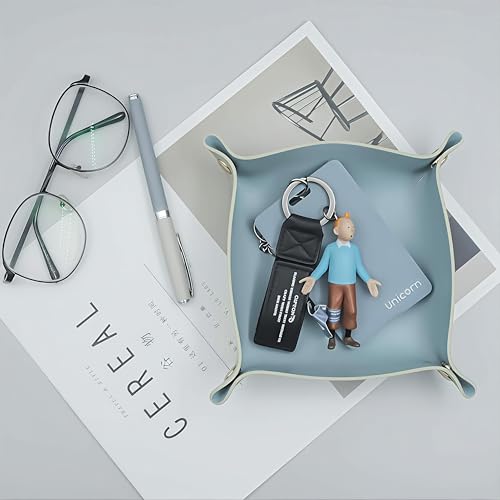 3 Size Leather Valet Tray Organizer, Folding Travel Organizer,Jewelry Tray, For Travel, Home Or Office | Plain Weave, Double Complexion - Blue & Green