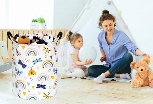 KUNRO Kids Laundry Hamper Clothes Gift Basket Storage Laundry Baskets Organizer Bin with Handles for Nursery Room (Dragonfly) - color: Dragonfly