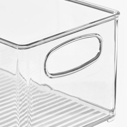 mDesign Plastic Bathroom Storage Container Bins w/ Handles - Closet, Cabinet, Vanity, Cupboard Shelf Organization, Hair Tools Accessory Organizer - Ligne Collection; Clear, 10x6x5 (Pack of 4) - size: 10 x 6 x 5 (Pack of 4)