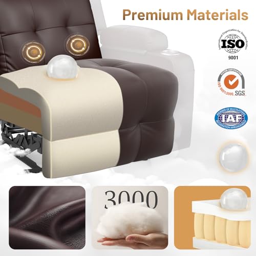 Home Theater Seating Power Recliner Chair, Massage Reclining Sofa with Cup Holders, Wall Hugger RV Recliners,145° Adjustable Recline & Pockets for Movie Room(Brown, Single Chair) - color: Brown, size: Single Chair 34''