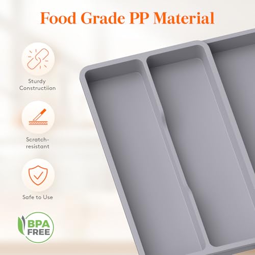 Lifewit Utensil Organizer for Kitchen Drawer, Expandable Cooking Silverware Tray, Adjustable Cutlery Flatware Holder, Plastic Spatula Tools Storage Divider, 14.4 x 15.8", Gray - color: Gray, size: 14.4*15.8*1.8 inch (3 Slots)