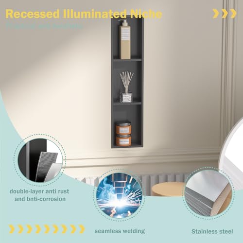 Tall Niche Three-Tiered Shelves Embedded in The Wall，Shower Niche No Tile Needed for Bathroom Niche Decor ，Stainless Steel（Black 8"x 36"） - color: Black, size: 36 * 8 in