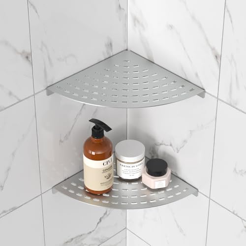 2 Pack Corner Shower Shelves 304 Stainless Steel Shower Corner Shelf Brushed Nickel Bathroom 8 in Prevent Rust Drilling Installation - color: Brushed Nickel