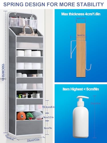 Over Door Hanging Organizer - 5 Tier with 5 Spacious Pockets, 44 lb Load Behind Door Storage, Back of Door Hanging Holder Bag for Bedroom,Nursery,Bathroom,Dorm,Pantry, Closet - 1 Pack,Grey - color: Grey, size: 1 pack