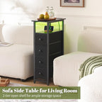 Yoobure LED Narrow Nightstand with Charging Station - Slim Dresser for Bedroom Narrow Side Table Storage Cabinet, Small Dressers Chest of Drawers, Tall Skinny Night Stand End Table for Small Spaces - color: Black