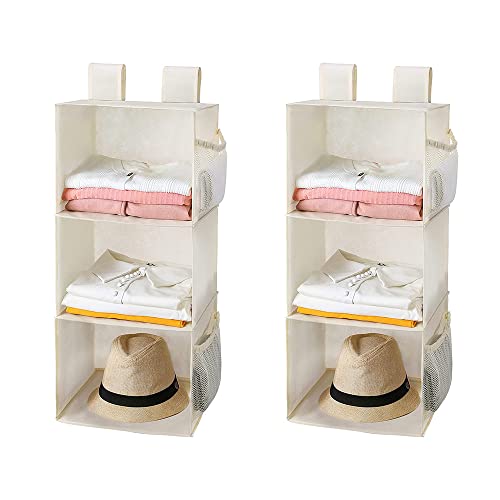 MAX Houser 3-Shelf Hanging Closet Organizers, Collapsible Closet Hanging Shelves for Camper, Nursery Hanging Organizers, Beige, 2-Pack - color: Beige2