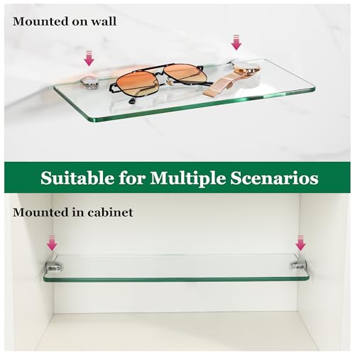 SAYAYO Glass Floating Shelves for Wall, Tempered Glass Shelves for Bathroom, Living Room, Bedroom, Office, Toilet, Kitchen Decor, 12Inch Set of 3, Clear - color: Clear, size: 3 PCS
