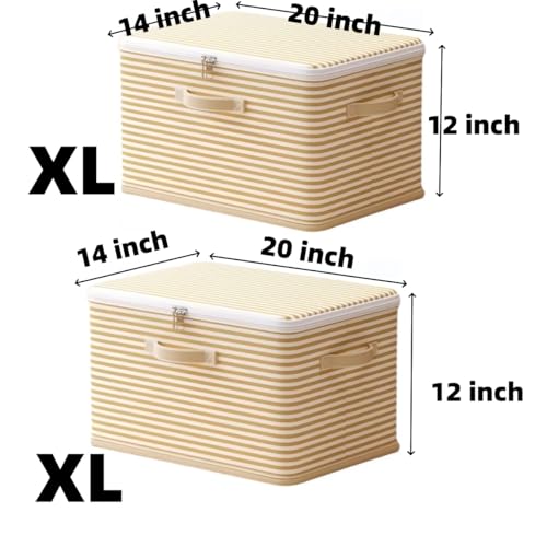 Foldable Storage Containers, Beige Striped Fabric Boxes with Lids, Stackable Closet Organizer Bins for Bedroom, Clothing Storage (Yellow, XL) - color: Yellow, size: XL