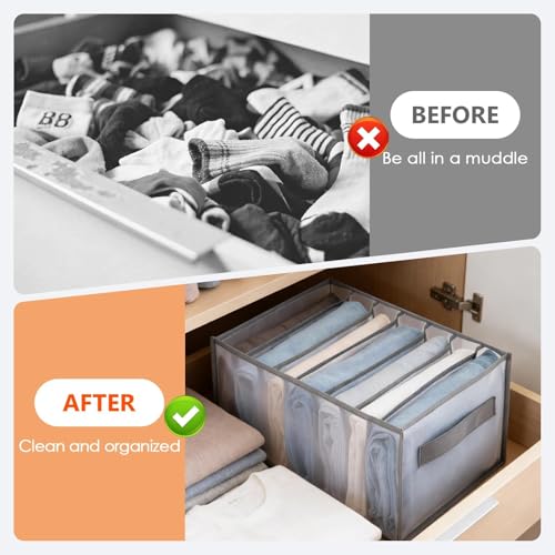 7 Grid Drawer Organizer Clothes Storage Box with Handle Large Capacity Fabric Dresser Organizer for Jeans Shirts Closet Use - color: 7 Grid Grey