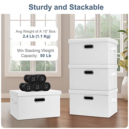 Graciadeco Medium 15" 21 Quart Collapsible Stackable Storage Bins with Lids, 1 Pack White Foldable Fabric Closet Storage Boxes with Lids, 4 Handles Heavy-duty Linen Cube Baskets for Bedroom - color: White, size: Medium -1 Pack