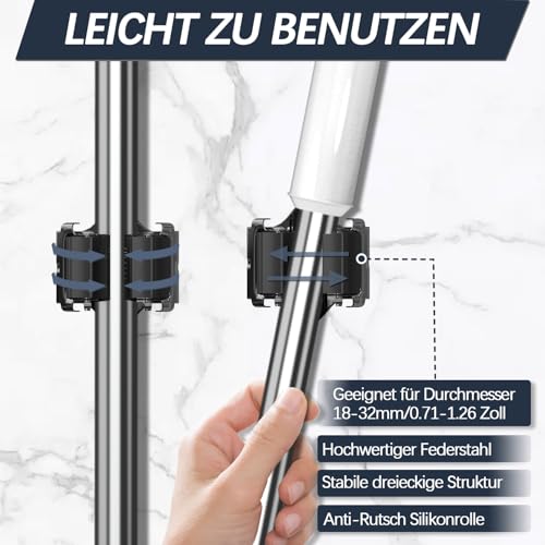 Mop and Broom Holder Big Size Hanging 1KG Extra, 8 Pack, Wall Mount for Organizing Mop Broom in Garden, Laundry Room, Cleaning, Bathroom, Kitchen, Garage (Black)