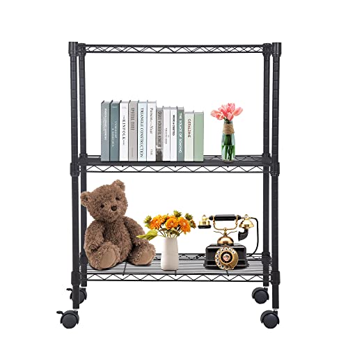 BestOffice | 3-Tier Wire Storage Shelves with Wheels | 23x13x31 | Black | Adjustable Racks | Heavy-Duty Metal Shelf, Holds Upto 170 lbs | No-Tool Assembly | Ideal for Home & Garage Shelving - color: Black, size: 23"D x 13"W x 31"H