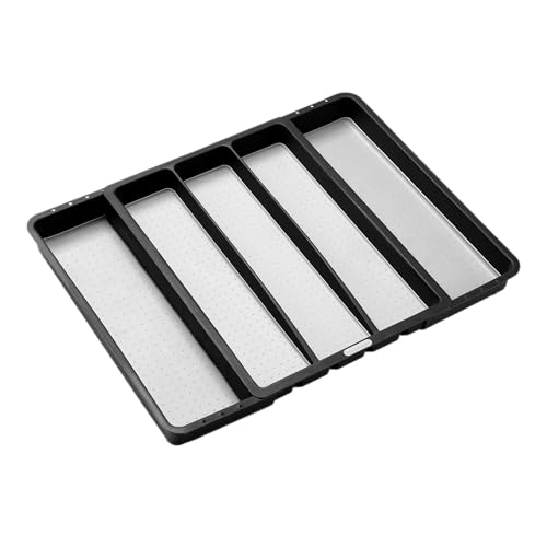 madesmart Expandable Utensil Tray, 8 Compartment Organizer for Forks, Knives & Spoons, Deep Storage for Ladles, Whisks & Serving Tools Non Slip, Soft Grip Base, Expands to Fit Most Drawers, Carbon