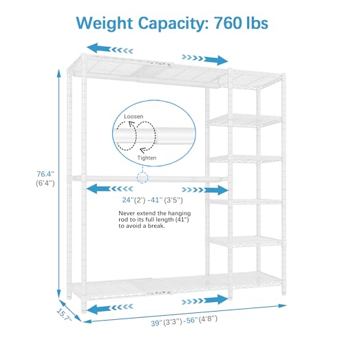 VIPEK X2 Expandable Reach-in Closet Racks Adjustable from 3'3" to 4'8" Portable Open Walk-in Closet Rack System with Flexible Shelves and Hanger Rods Clothing Rack for Hanging Clothes, White - color: White