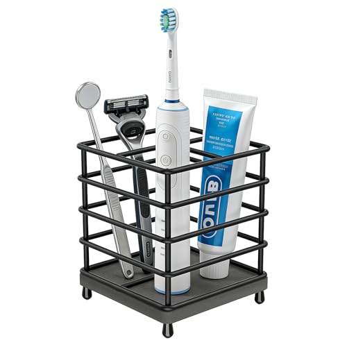 BOTEMY Toothbrush Holders with Quick Drying Mat—Black Toothbrush and Toothpaste Holder for Bathroom—Upgrade 3 Slots Openwork Design Bathroom Counter Organizer for Electric Toothbrush,Razor,Toothpaste - size: Medium