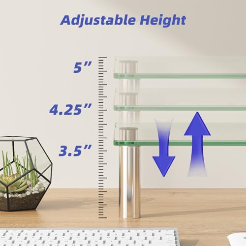 Simple Trending 2 Pack Computer Monitor Riser with Height Adjustable, Tempered Glass, Multi Media Desktop Stand for Flat Screen TV Laptop - size: 14.25 x 9.5 x 3.5 inches