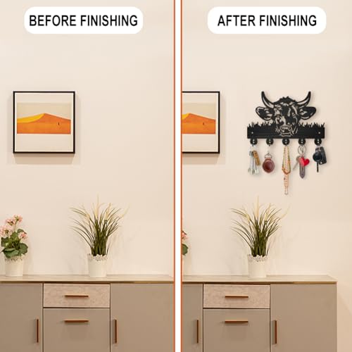 MAYJOYDIY Cow Coat Rack Wall Mount 11.8×7.9inch Wood Farm Animal Wall Art Decor Bull's Head Key Holder for Wall 5 Alloy Hooks Black Key Hanger Hat Towel Wall Hook for Entryway Living Room Bedroom Gift - color: Cow