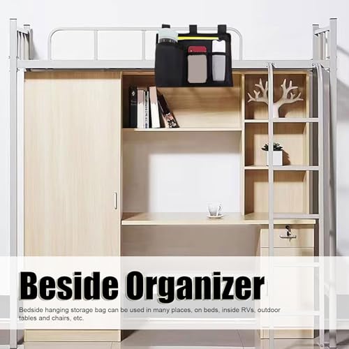 Bedside Storage Bag, Multiple Pocket Hanging Organizer with Adjustable Fasteners Space Saving Bedside Caddy for Bunk Hospital Beds Dorm Bed Rails