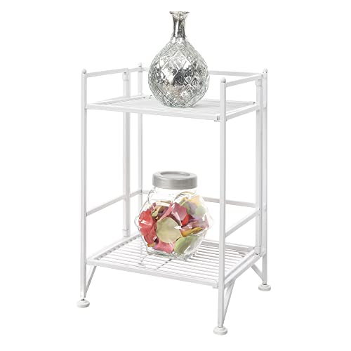 Convenience Concepts Xtra Storage Shelves - 2 Tier Folding Metal Organizer Shelf for Office, Closet, Laundry Room, Garage, Kitchen, Bathroom, & Bedroom, No Tools Assembly, White - color: White