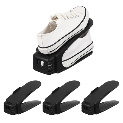 uxcell Shoe Slot Organizer 4 Pcs, 10.2x3.9x5.1 Inch Shoe Stacker Double Layer 50% Space Saver for Storage Closet Rack Organization, Black - color: Black