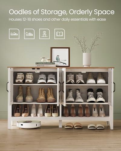 VASAGLE LIRY Collection - Shoe Cabinet, 3-Tier Storage Organizer, Shoe Shelf, Farmhouse Freestanding Cabinet, Height-Adjustable Shelf, 13.8 x 47.2 x 27.6 Inches, Rustic White ULBC039W01 - color: Rustic White, size: 13.8"D x 47.2"W x 27.6"H, style: 3-Tier