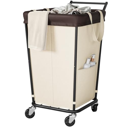 160L Laundry Hamper with Wheels and Handle, 2-Section Rolling Hamper for Laundry, Large Laundry Basket with Wheels, Rolling Laundry Basket Clothes Hamper for Home, Bathroom and Dorm(Beige) - color: Beige-2 Section with Handle, size: 160L