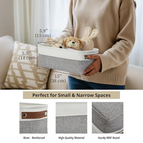 DECOMOMO Narrow Storage Bins Small Baskets for Organizing Bathroom, Toilet Tank, Towel Storage, Entryway, Gifts (Grey and White - Set of 4) - color: Grey and White, size: Narrow/4P