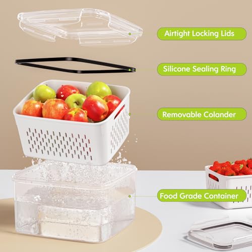 6 PCS Fruit Storage Containers for Fridge with 6 Removable Colanders, BPA Free Fruit Containers for Fridge, Dishwasher & Microwave Safe Produce Containers Keep Fruits, Vegetable, Berry Fresh Longer - color: 6PCS White