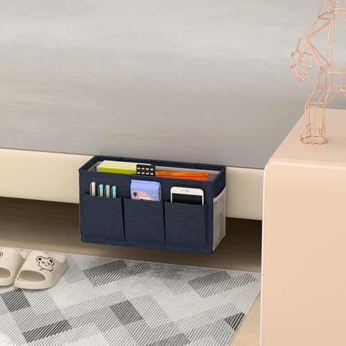 Edudif Dual-purpose Bedside Caddy Bedside Organizer, Bed Caddy with 6 Pockets, Versatile Bedside Storage Solution Magazine Remotes holder, ideal for Home, Dorm, Hospital, Crib Bed (Navy 2pcs) - color: Navy 2pcs