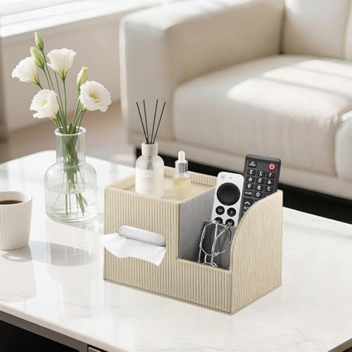 Modern PU Leather Cube Tissue Box Cover with Storage Tray, Multifunctional Remote Control Holder & Facial Tissue Dispenser Organizer for Nightstand, Bathroom, Bedroom, Office & Home Decor - color: Apricot