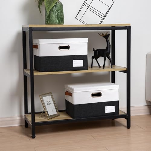 PRANDOM Foldable Storage Bins with Lids [3-Pack] Fabric Collapsible Storage Boxes Baskets Cubes Containers with Handles for Closet Living Room Bedroom (Black & White 14.9x9.8x9.8'') - color: Black & White, size: M(3-Pack)