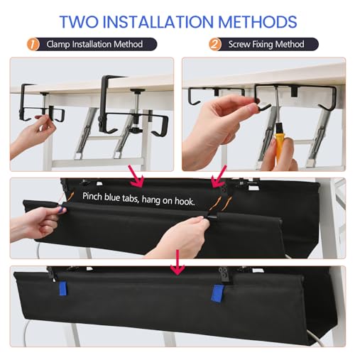 36" Under Desk Cable Management Tray- Clamp/Screw Mount Desk Cable Organizer Cable Tray Hiders for Office&Home - size: 36"L x 5.5"W