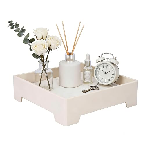 Square Vanity Tray with Cushion, 8" x 8" Desktop Organizer, Valet Tray for Jewelry, Perfume, Keys, Eyewear, Nightstand Catchall Tray for Dresser, Entryway, Living Room, Beige