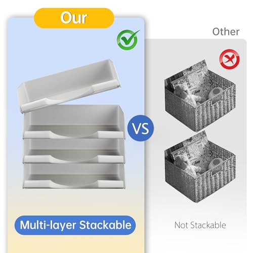 4 Pack Stackable Paper Trays for Letter Documents, Desktop File Organizers for Office Supplies, Stackable Desk Tray Holder for Paper Storage, Gray - color: Gray